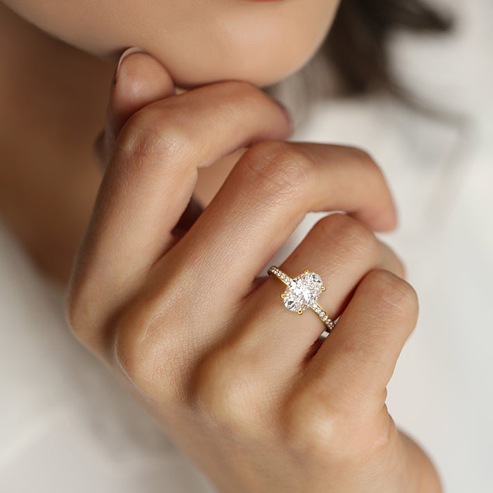 3.0 Carats Lab Grown Diamond Oval Shape E-VS1 Channel Pave Engagement Ring