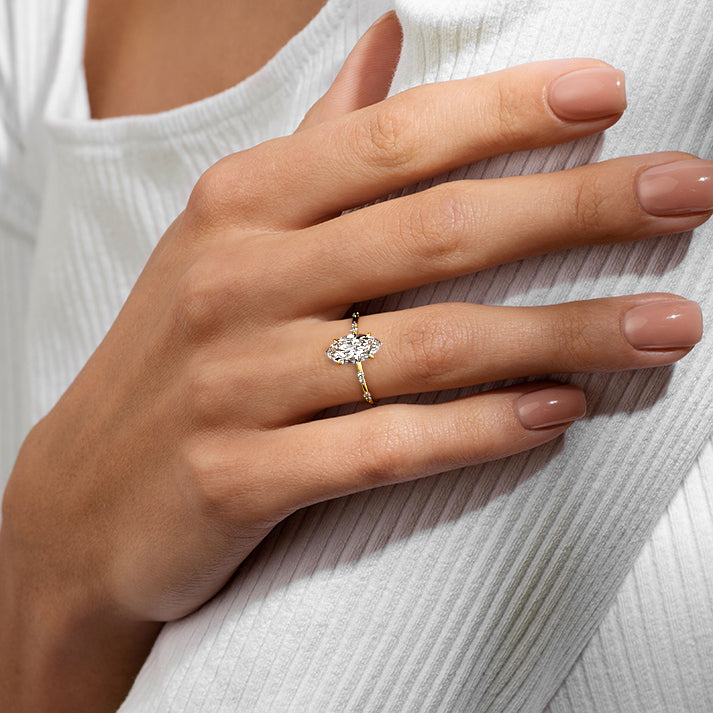 4.0 Carats Lab Grown Diamond Marquise Shape E-VS1 Dainty Pave Engagement Ring