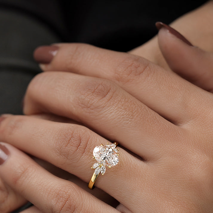 2.50 Carats Lab Grown Diamond Oval Shape E-VS1 Cluster Engagement Ring