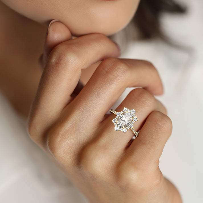 5.0 Carats Lab Grown Diamond Oval Shape E-VS1 Cluster Halo Engagement Ring