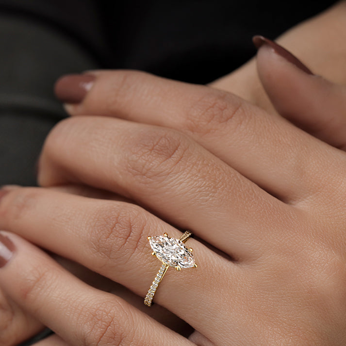 3.50 Carats Lab Grown Diamond Marquise Shape E-VS1 Pave Engagement Ring