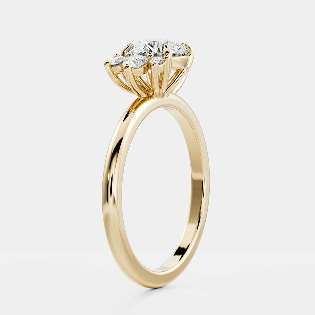 0.70 Carats Round Shape Moissanite Cluster Engagement Ring