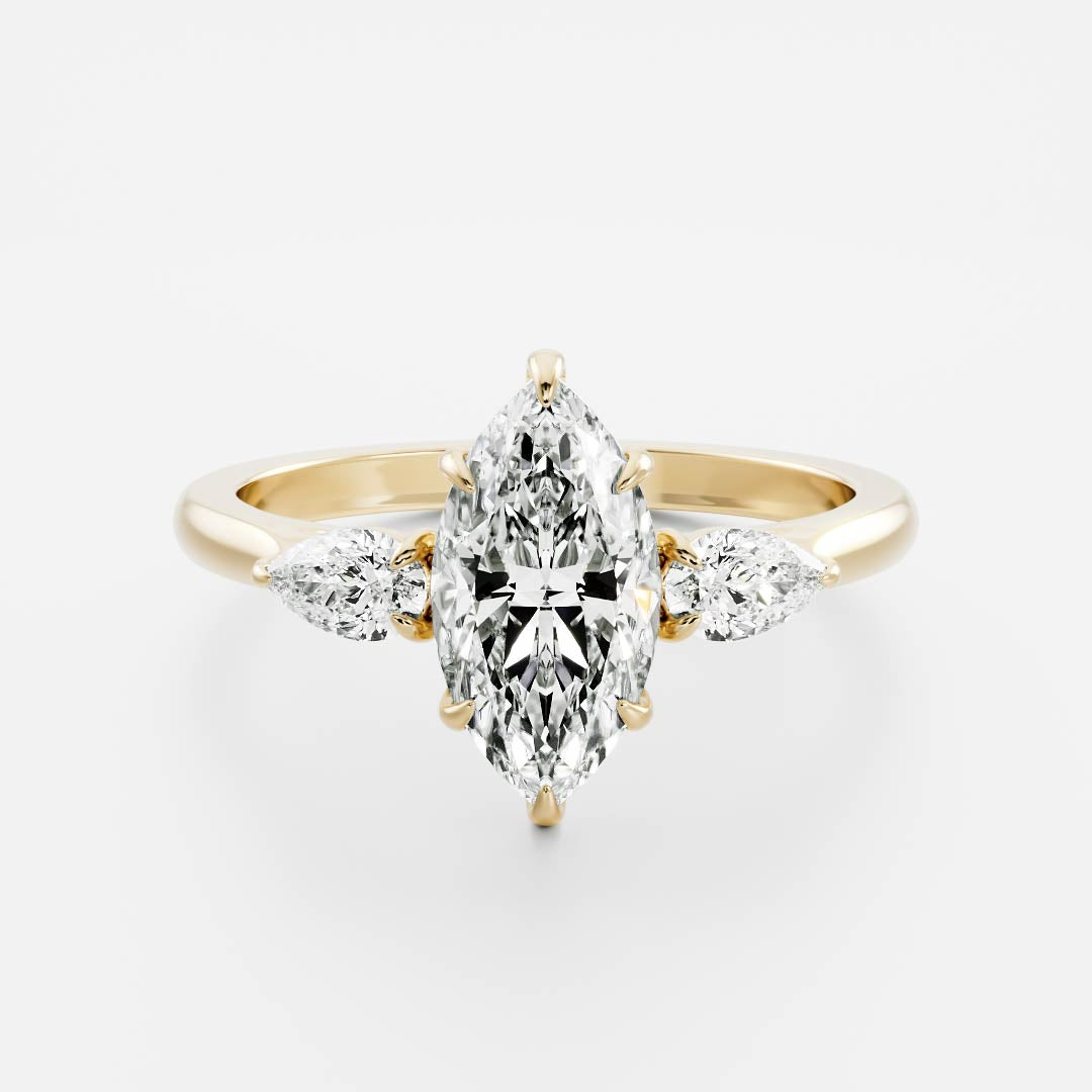 1.20 Carats Marquise Shape Moissanite Three Stone Engagement Ring
