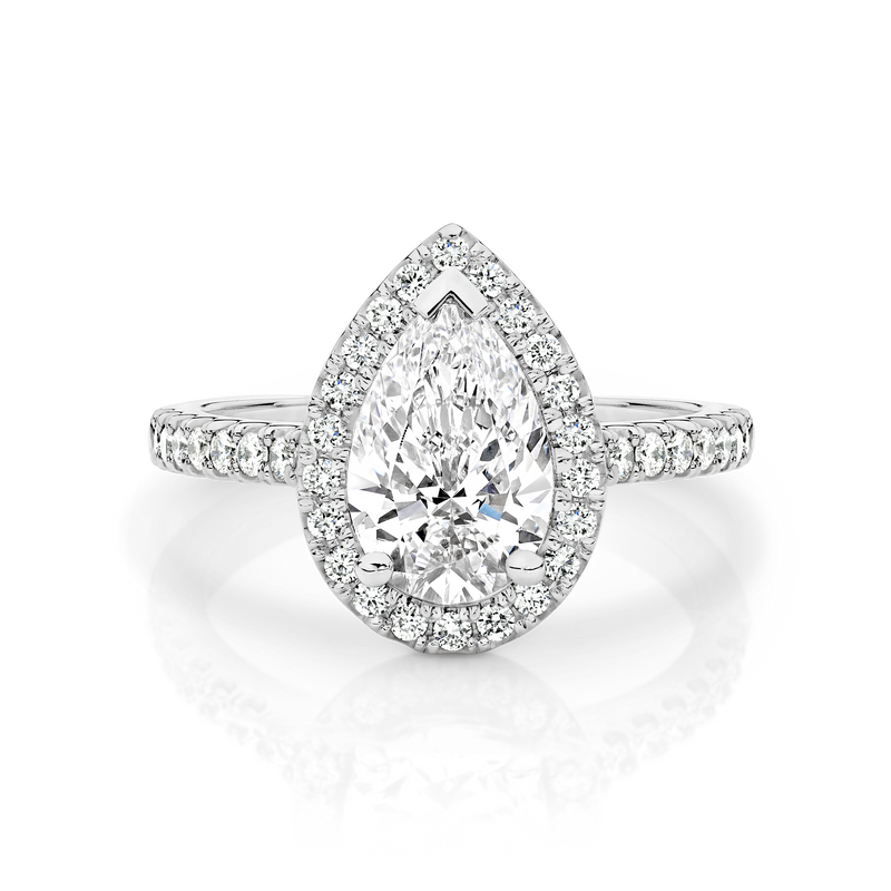 2.0 Carats Lab Grown Diamond Pear Shape E-VS1 Halo & Pave Engagement Ring