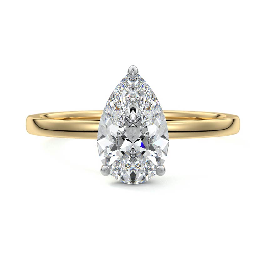 2.0 Carats Lab Grown Diamond Pear Shape E-VS1 Hidden Halo & Two Tone Engagement Ring