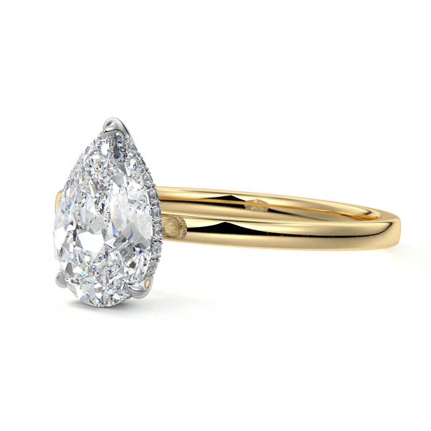 2.0 Carats Lab Grown Diamond Pear Shape E-VS1 Hidden Halo & Two Tone Engagement Ring