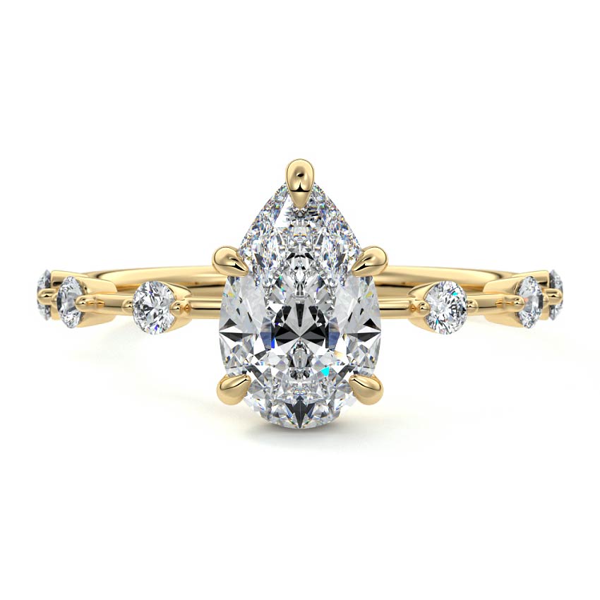 2.50 Carats Lab Grown Diamond Pear Shape E-VS1 Hidden Halo & Dainty Pave Engagement Ring