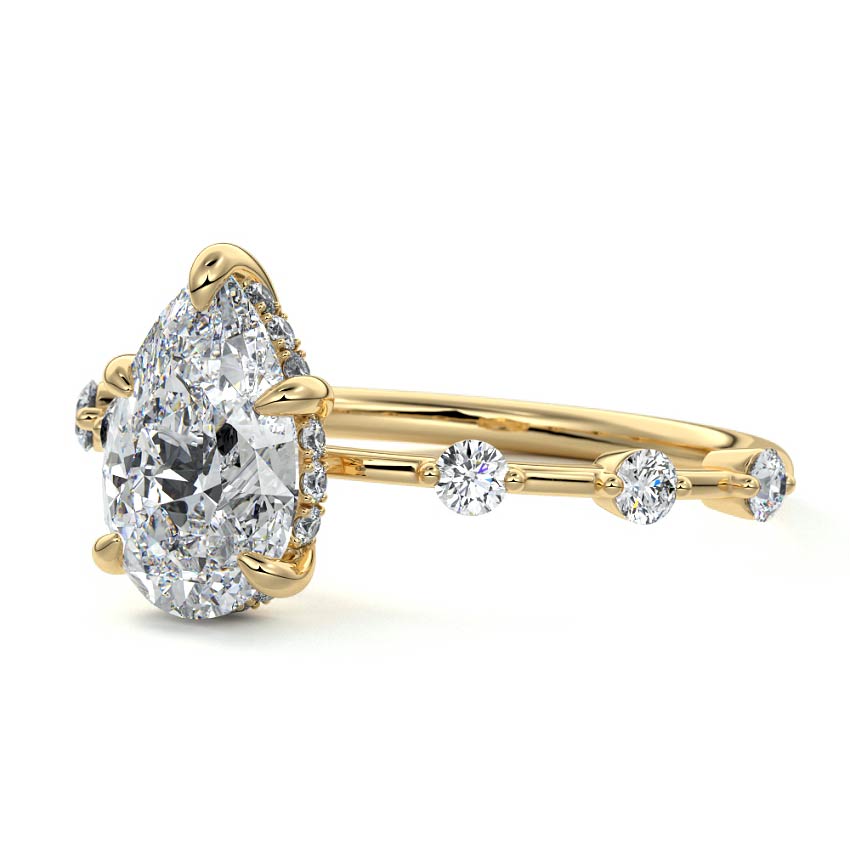 2.50 Carats Lab Grown Diamond Pear Shape E-VS1 Hidden Halo & Dainty Pave Engagement Ring