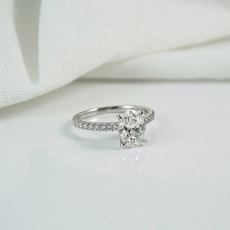 1.0 Carats Lab Grown Diamond Emerald Shape E-VS1 Pave Setting Engagement Ring