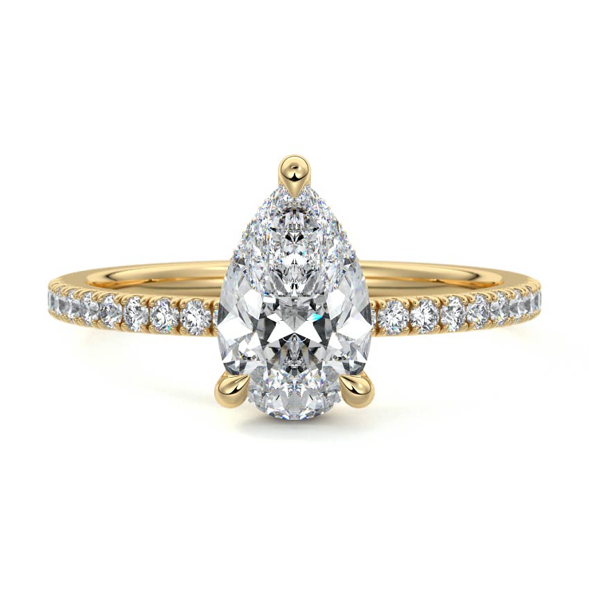 1.50 Carats Lab Grown Diamond Pear Shape E-VS1 Hidden Halo & Pave Engagement Ring