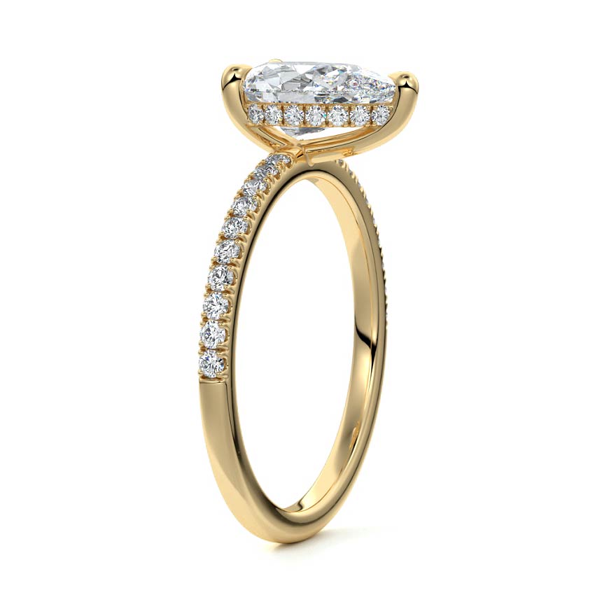 1.50 Carats Lab Grown Diamond Pear Shape E-VS1 Hidden Halo & Pave Engagement Ring