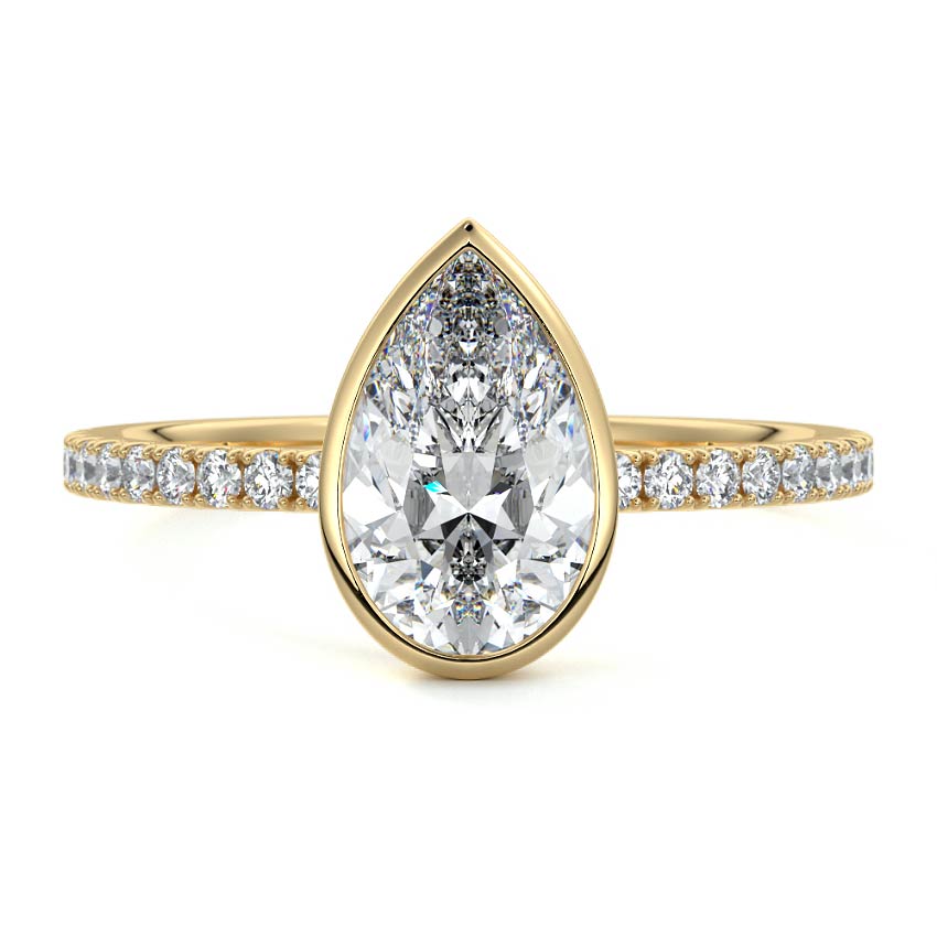 3.0 Carats Lab Grown Diamond Pear Shape E-VS1 Bezel & Pave Engagement Ring