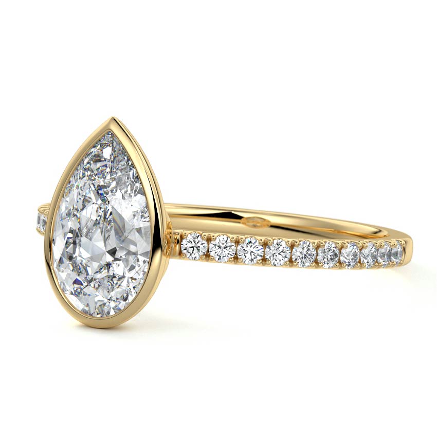 3.0 Carats Lab Grown Diamond Pear Shape E-VS1 Bezel & Pave Engagement Ring
