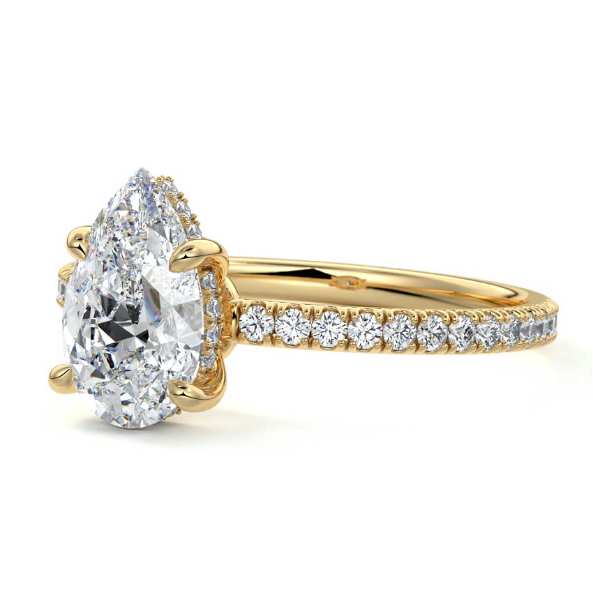 3.0 Carats Lab Grown Diamond Pear Shape E-VS1 Hidden Halo & Pave Engagement Ring
