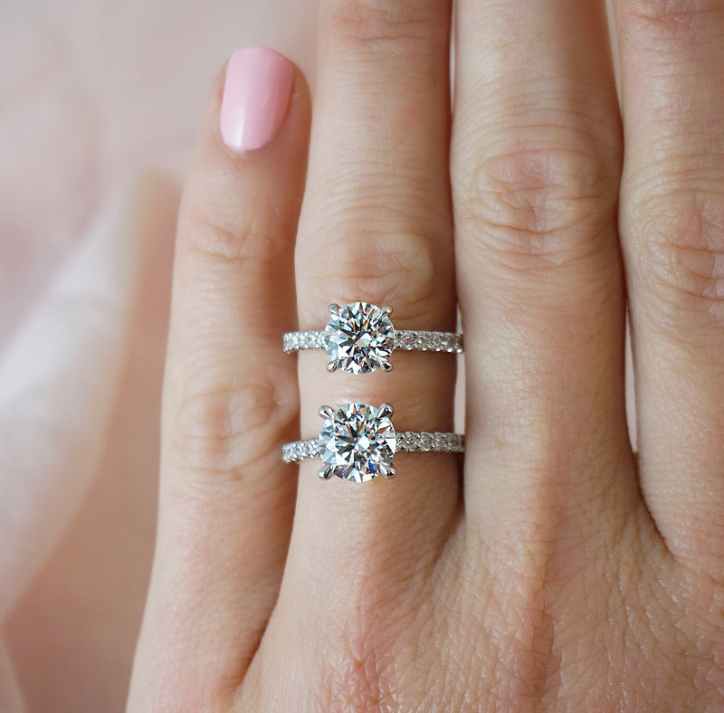 1.0 Carats Lab Grown Diamond Round Shape E-VS1 Pave Engagement Ring