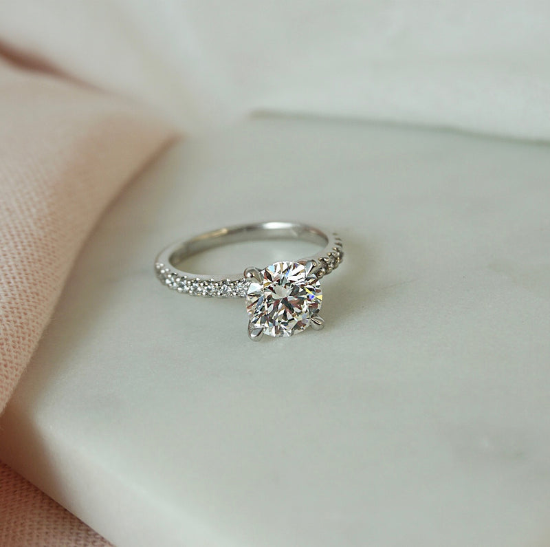 1.0 Carats Lab Grown Diamond Round Shape E-VS1 Pave Engagement Ring
