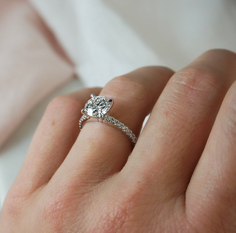 1.0 Carats Lab Grown Diamond Round Shape E-VS1 Pave Engagement Ring