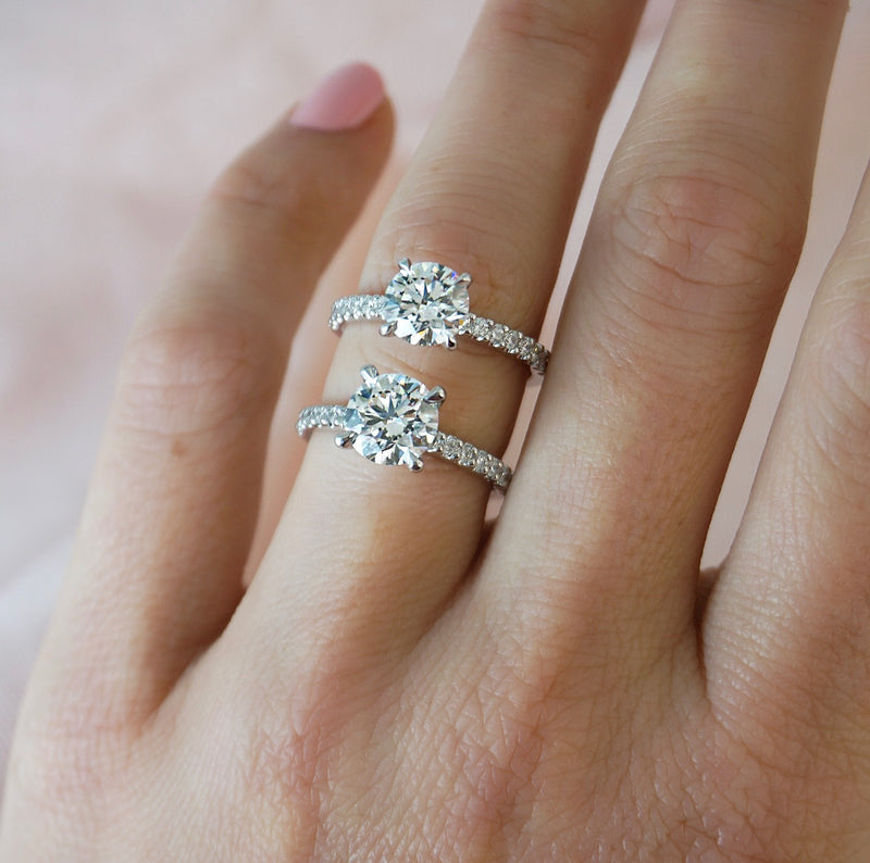 1.0 Carats Lab Grown Diamond Round Shape E-VS1 Pave Engagement Ring