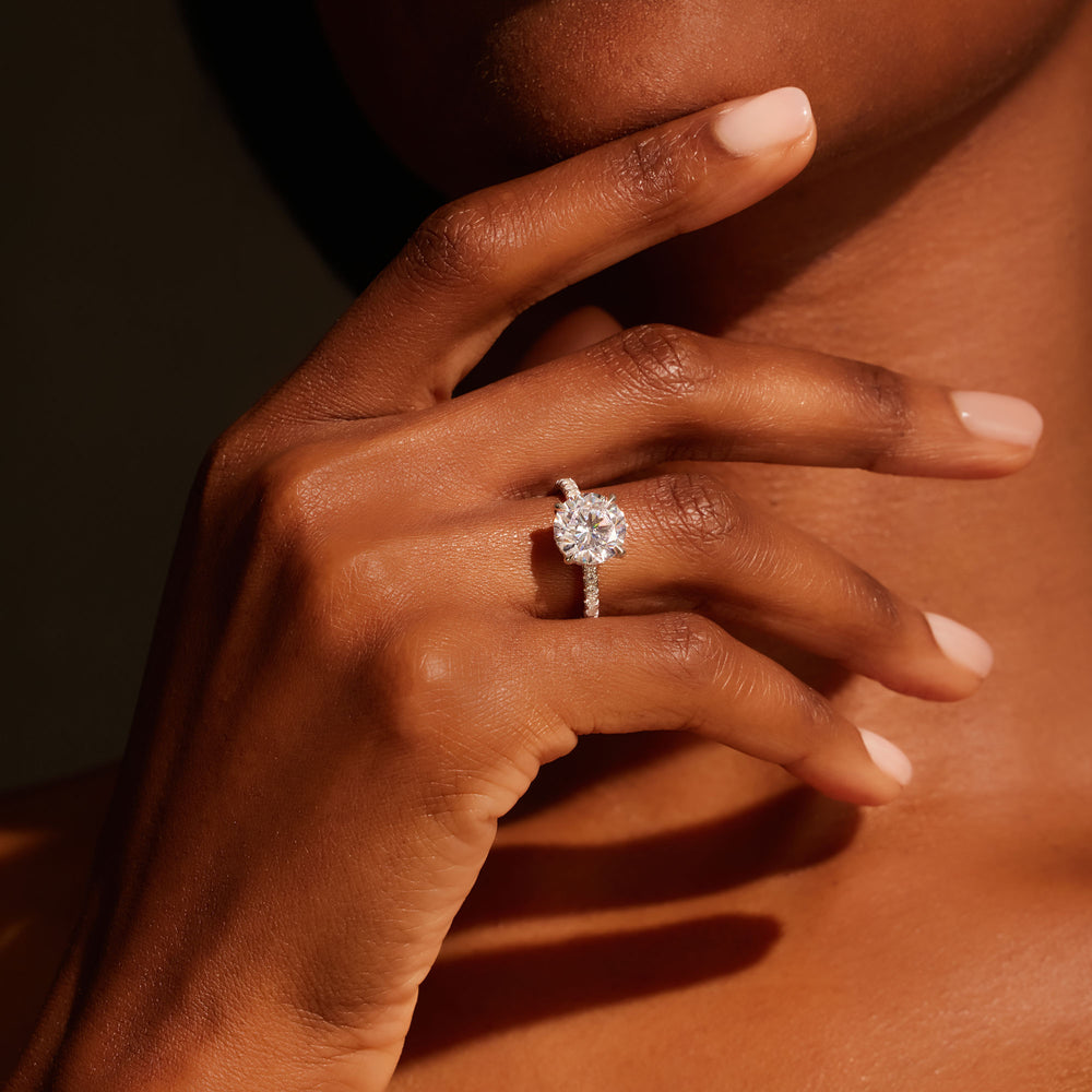 2.0 Carats Lab Grown Diamond Round Shape F-VS1 Hidden Halo & Pave Engagement Ring