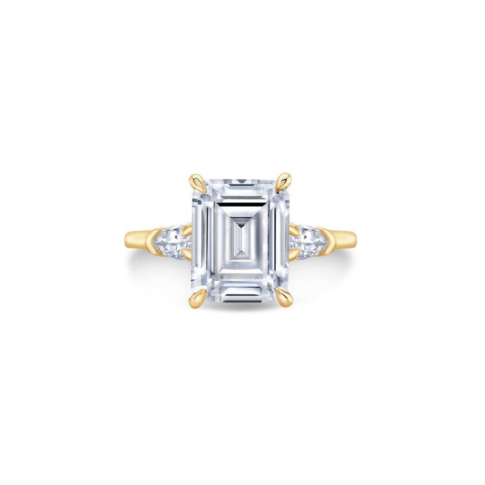 2.0 Carats Lab Grown Diamond Emerald Shape F-VS1 Three Stone & Hidden Halo Engagement Ring