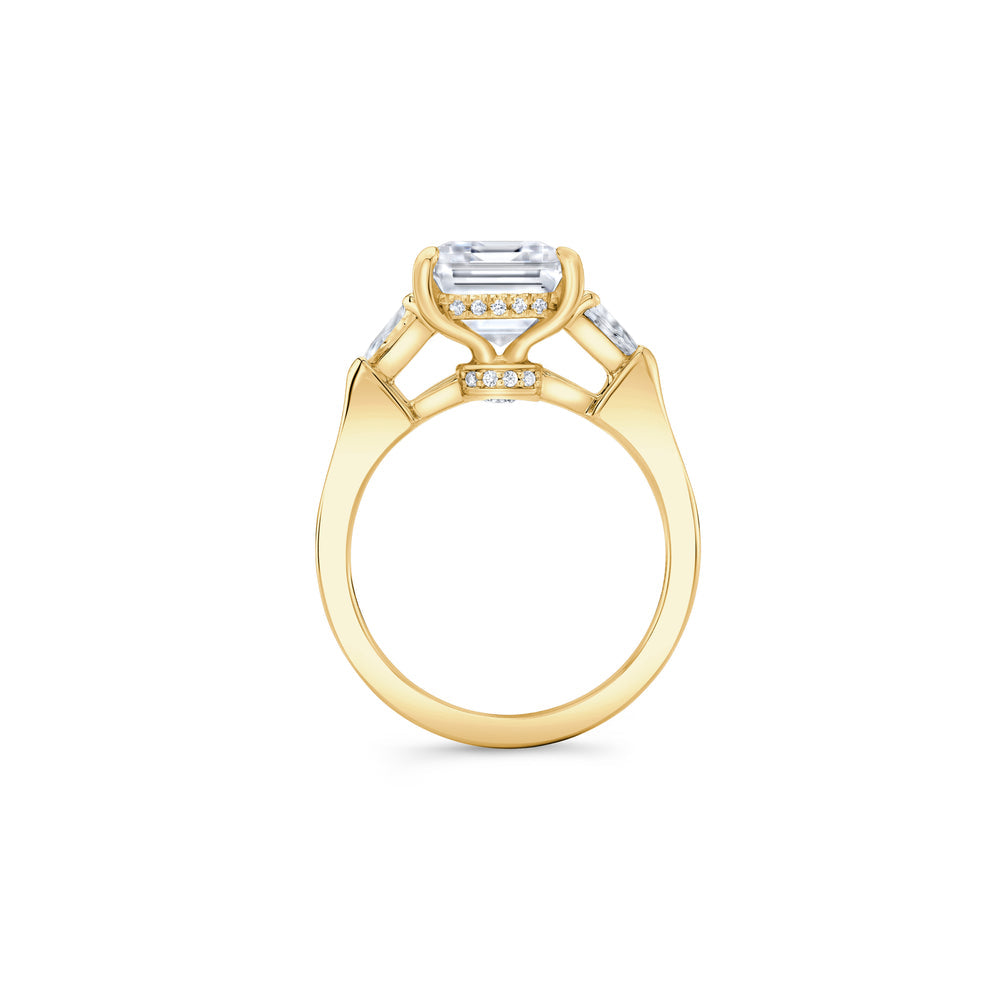 2.0 Carats Lab Grown Diamond Emerald Shape F-VS1 Three Stone & Hidden Halo Engagement Ring