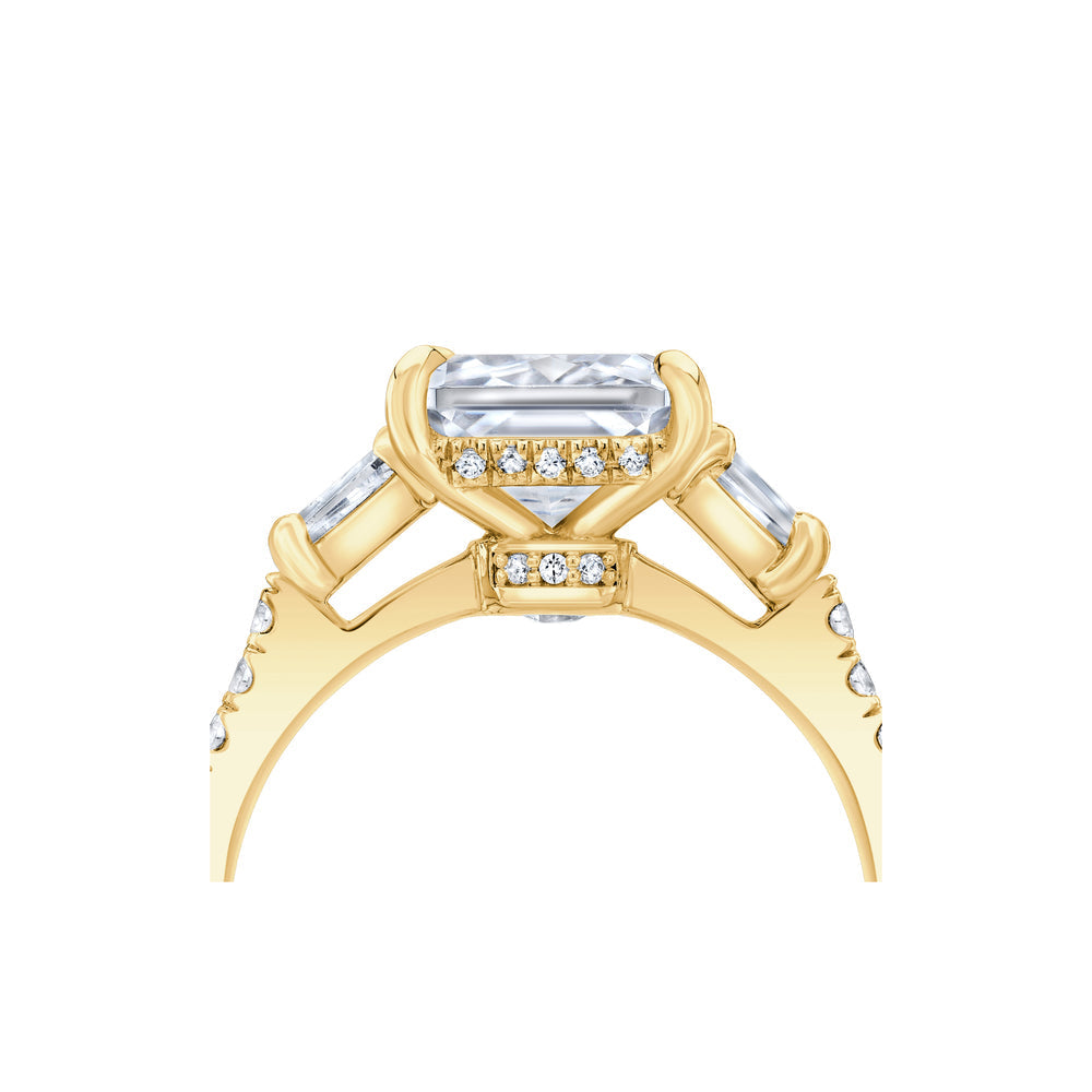 2.0 Carats Lab Grown Diamond Radiant Shape F-VS1 Three Stone & Hidden Halo Engagement Ring