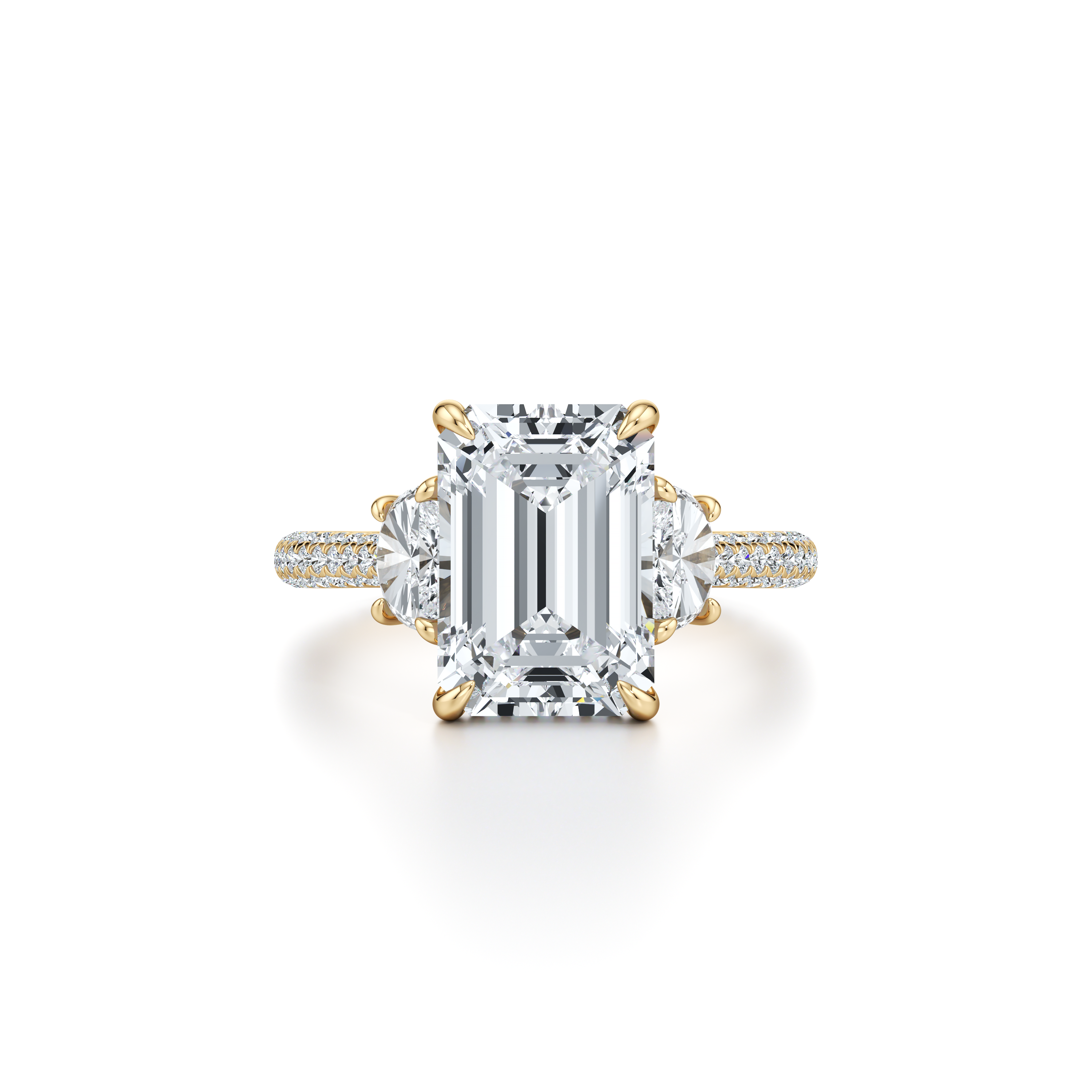 1.50 Carats Lab Grown Diamond Emerald Shape F-VS1 Three Stone & Pave Engagement Ring