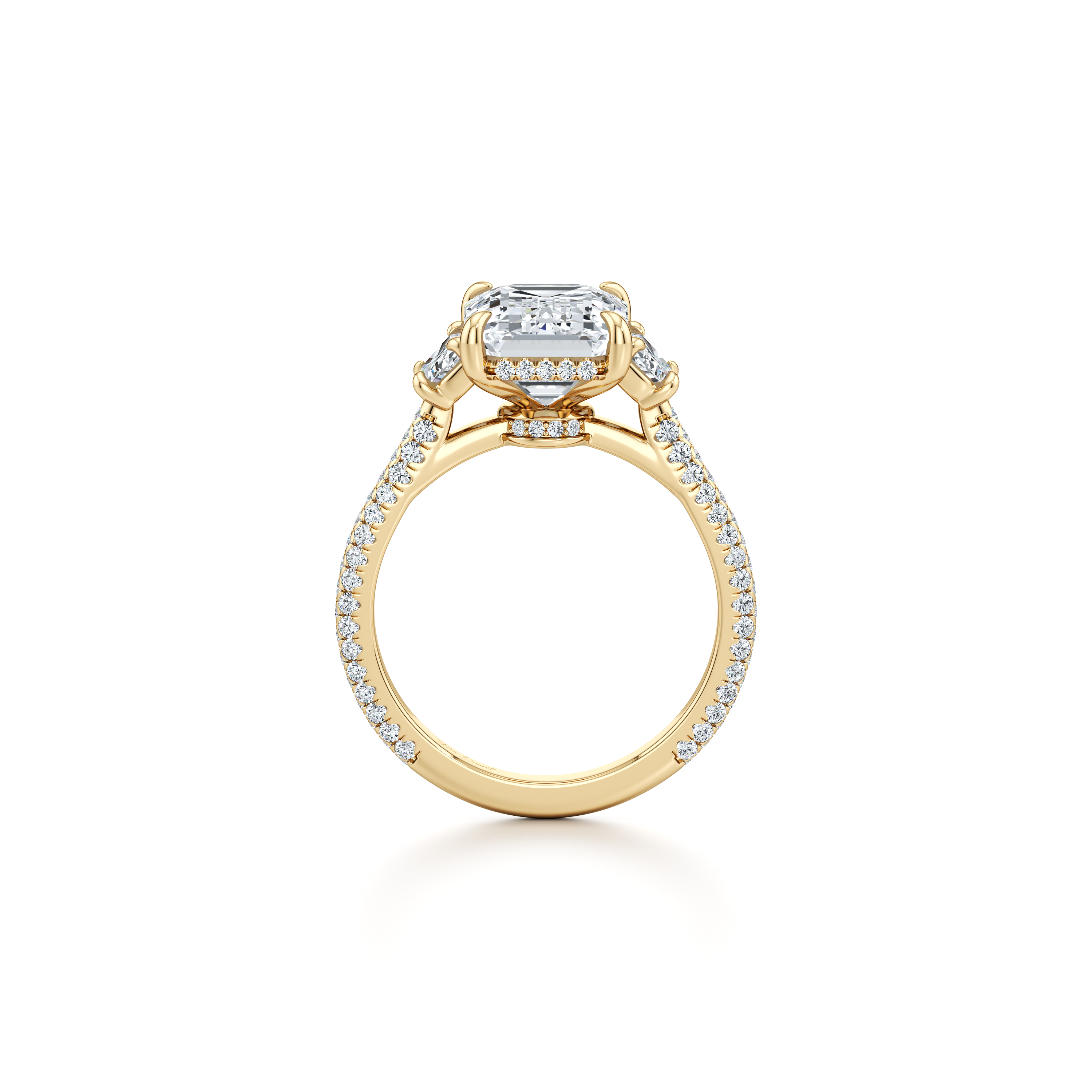 1.50 Carats Lab Grown Diamond Emerald Shape F-VS1 Three Stone & Pave Engagement Ring