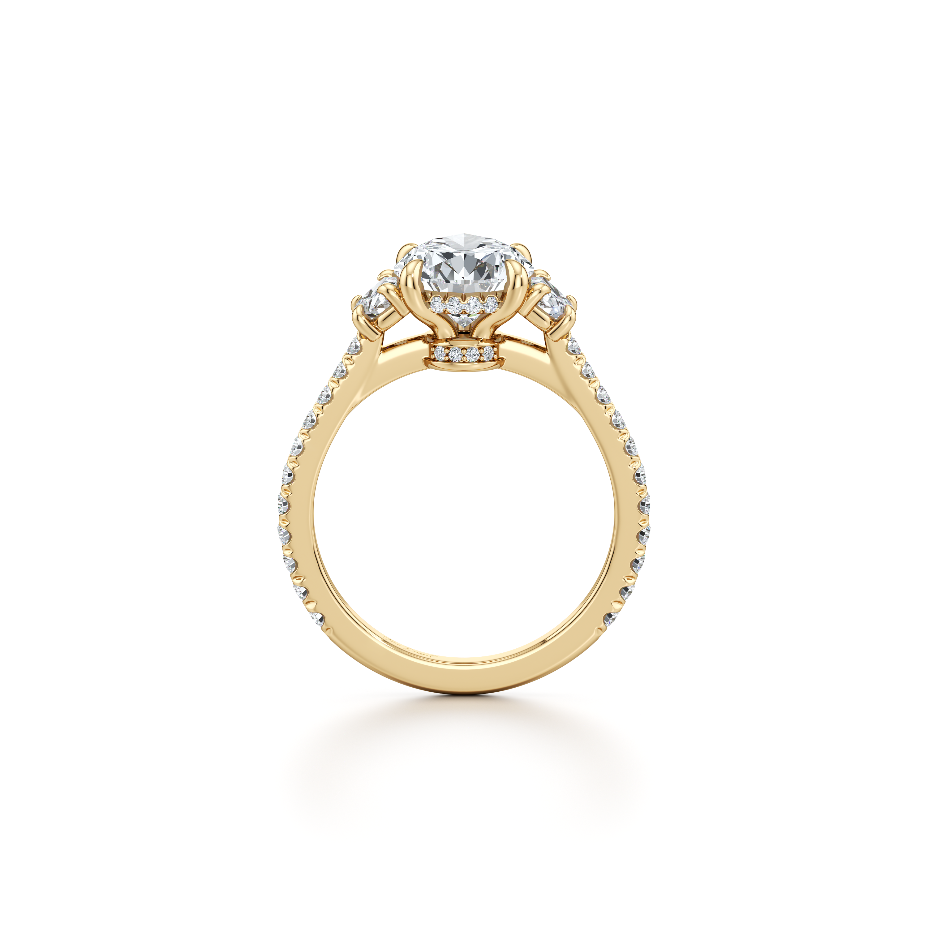 2.0 Carats Lab Grown Diamond Pear Shape F-VS1 Three Stones & Hidden Halo Engagement Ring