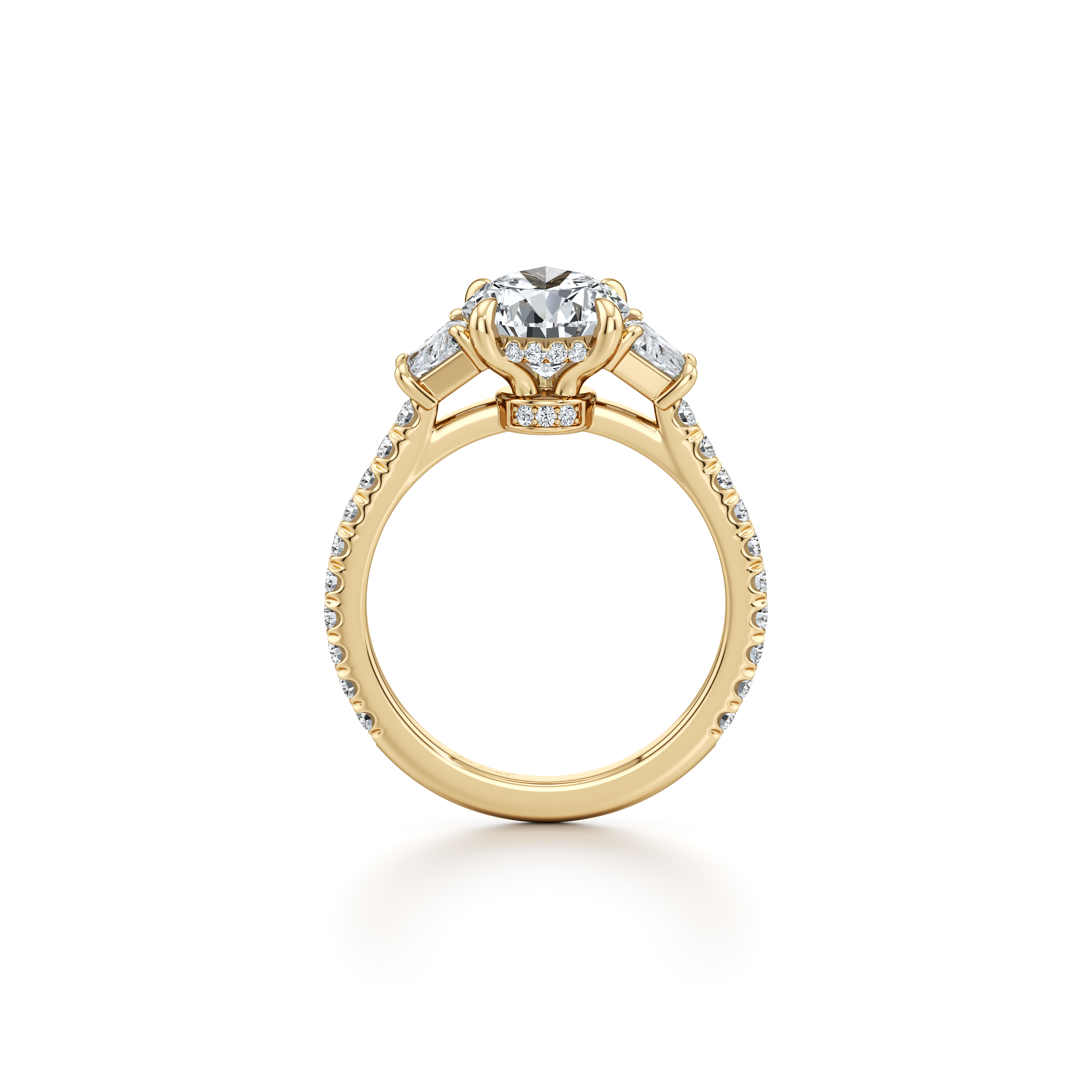 2.0 Carats Lab Grown Diamond Pear Shape F-VS1 Three Stones & Hidden Halo Engagement Ring