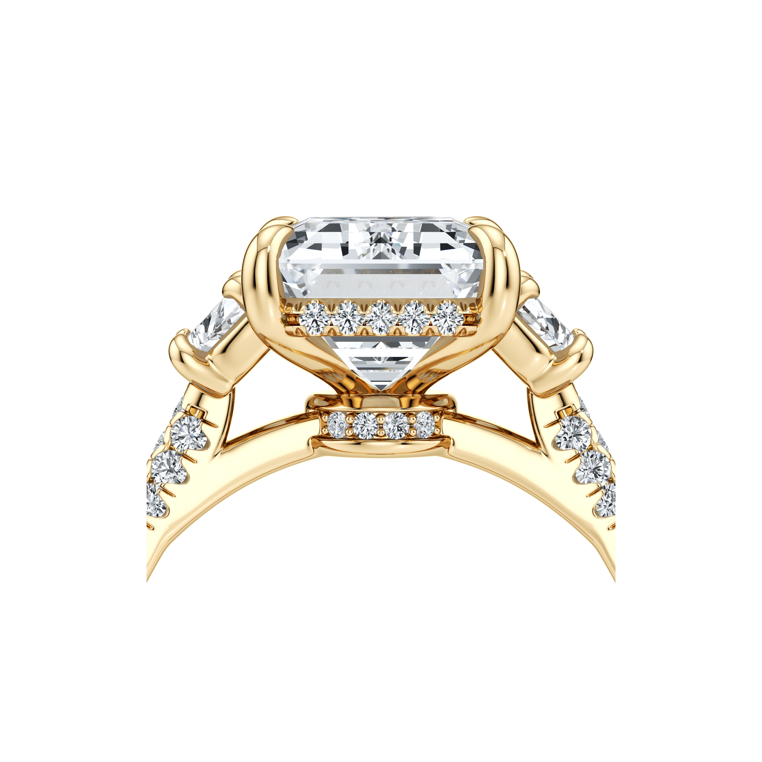 1.50 Carats Lab Grown Diamond Emerald Shape F-VS1 Three Stone & Pave Engagement Ring