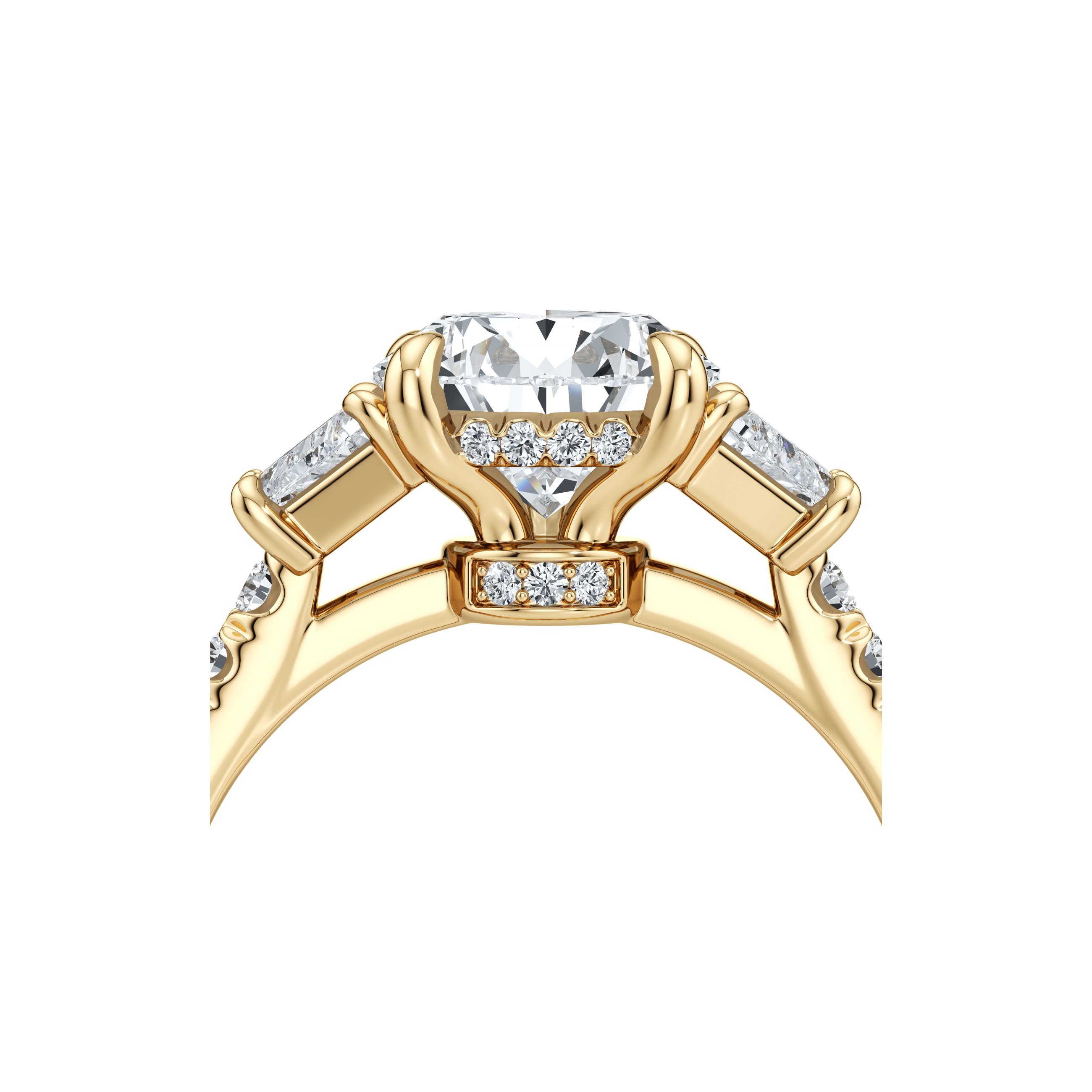 2.0 Carats Lab Grown Diamond Pear Shape F-VS1 Three Stones & Hidden Halo Engagement Ring