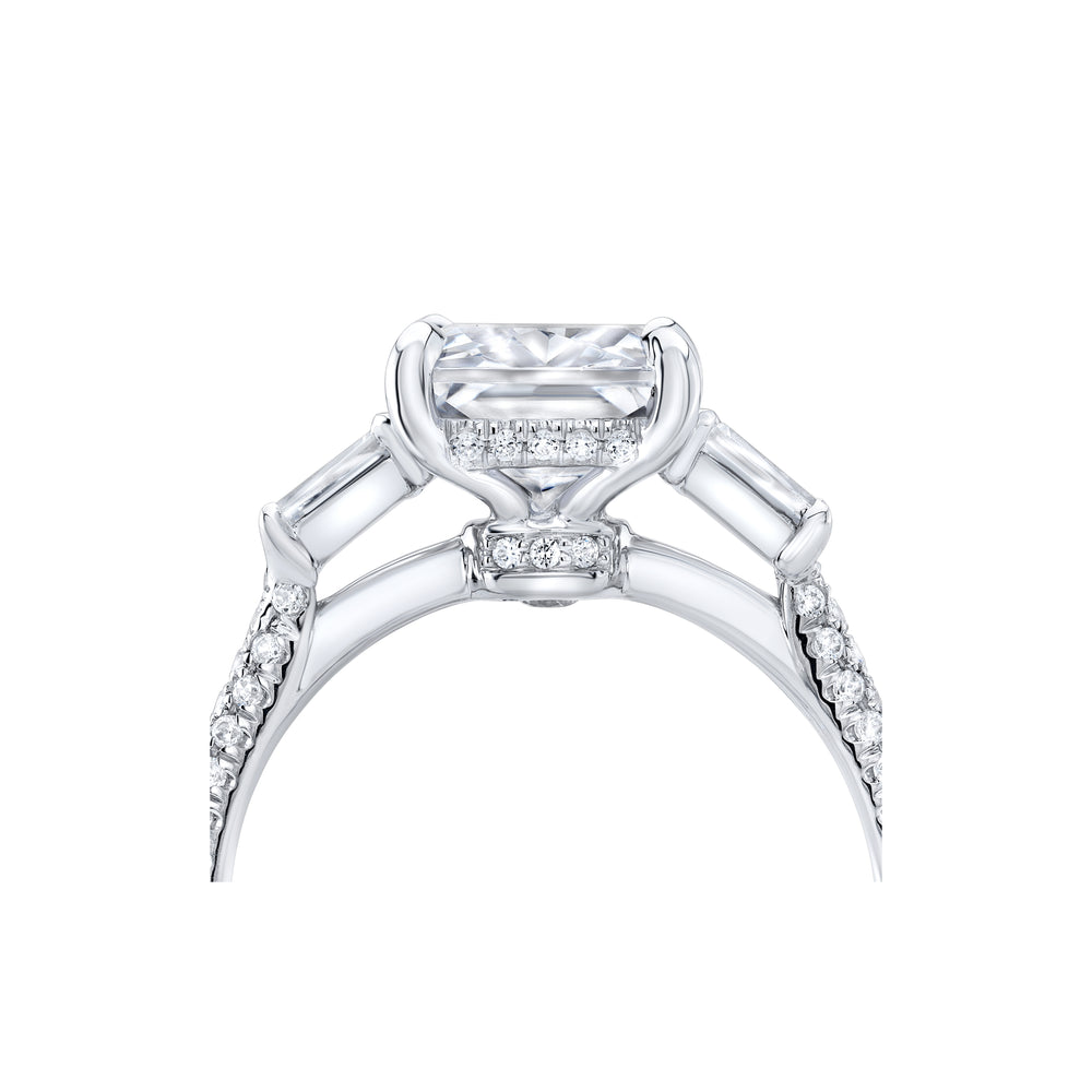 2.0 Carats Lab Grown Diamond Radiant Shape F-VS1 Three Stone & Pave Engagement Ring