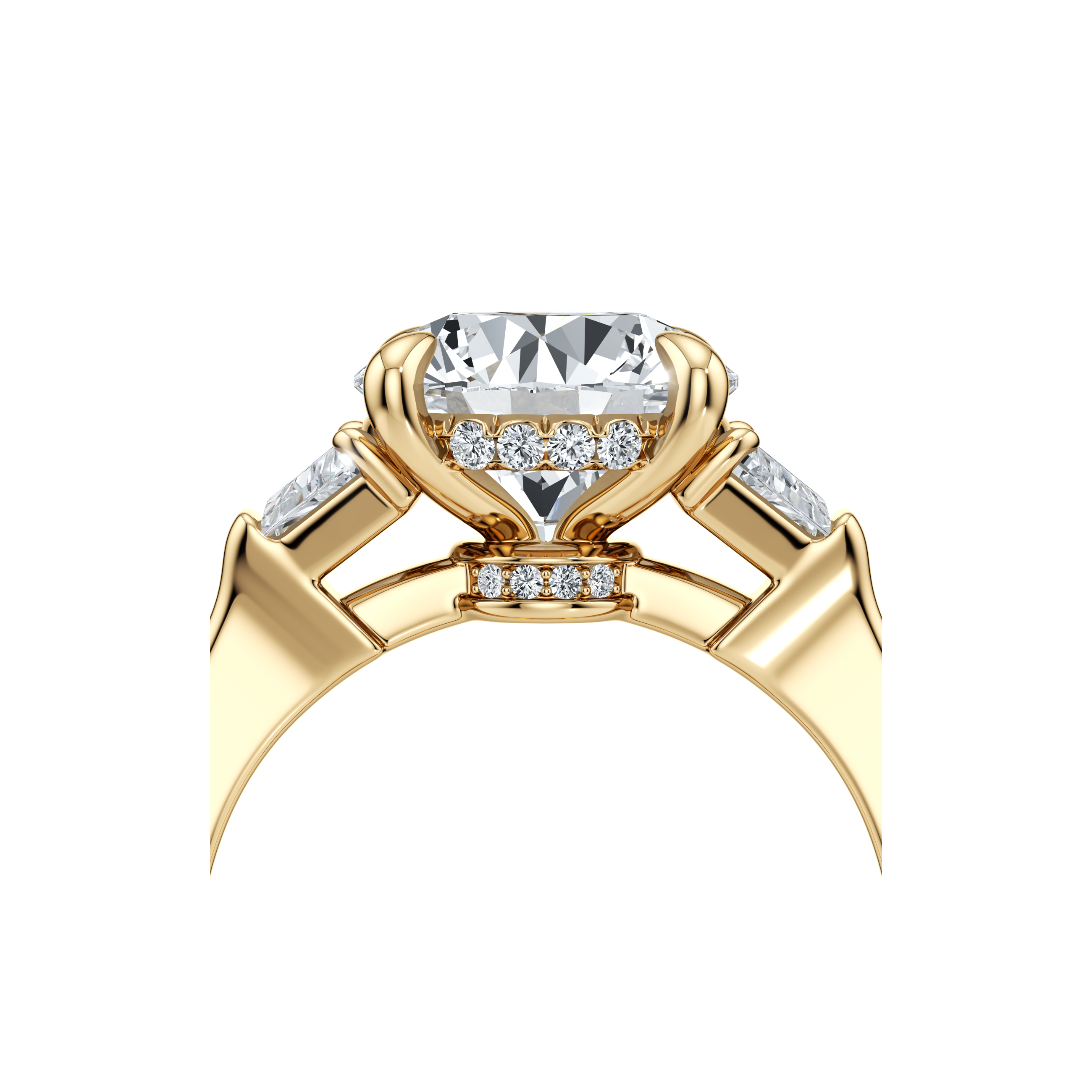 1.50 Carats Lab Grown Diamond Round Shape F-VS1 Three Stones & Hidden Halo Engagement Ring