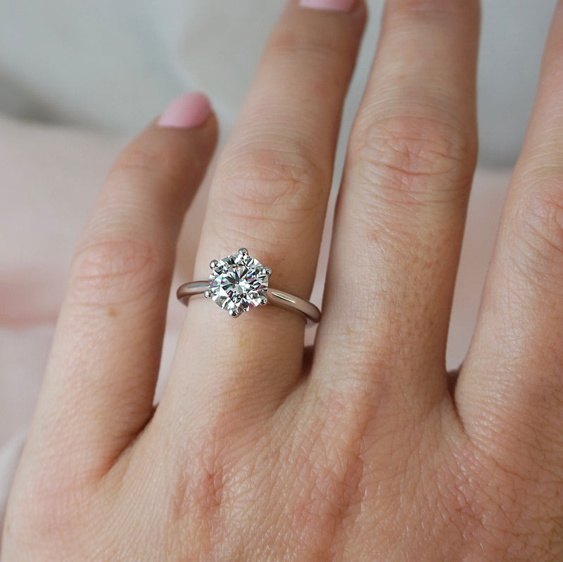 1.0 Carats Lab Grown Diamond Round Shape E-VS1 Solitaire Engagement Ring
