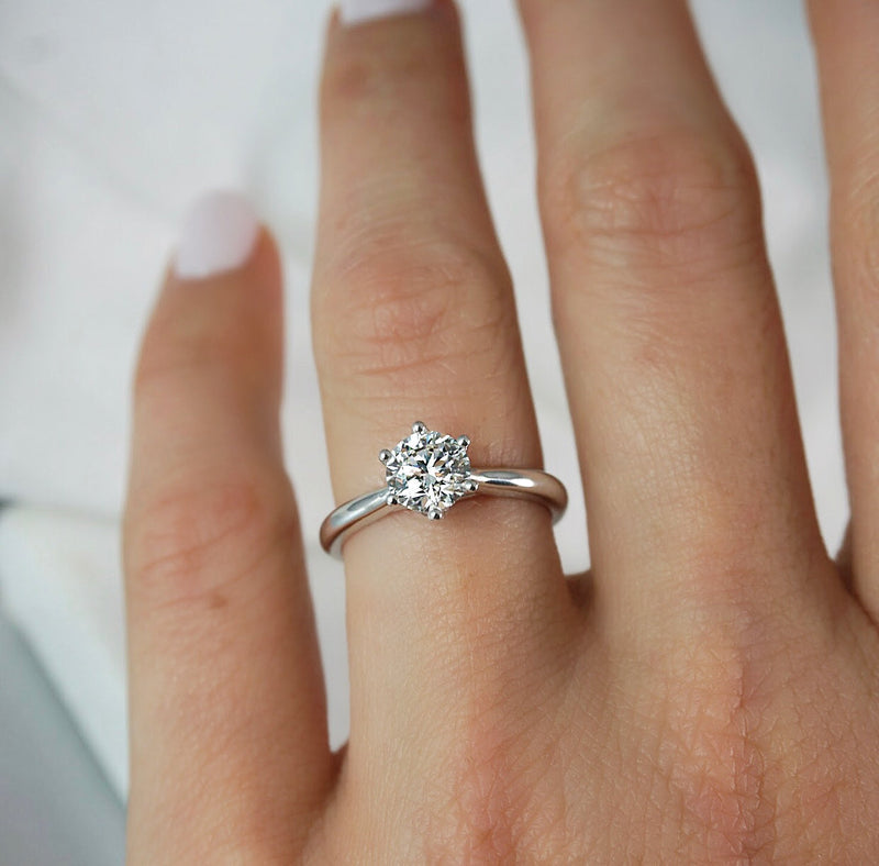 1.0 Carats Lab Grown Diamond Round Shape E-VS1 Solitaire Engagement Ring