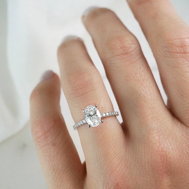 1.0 Carats Lab Grown Diamond Oval Shape E-VS1 Pave Engagement Ring
