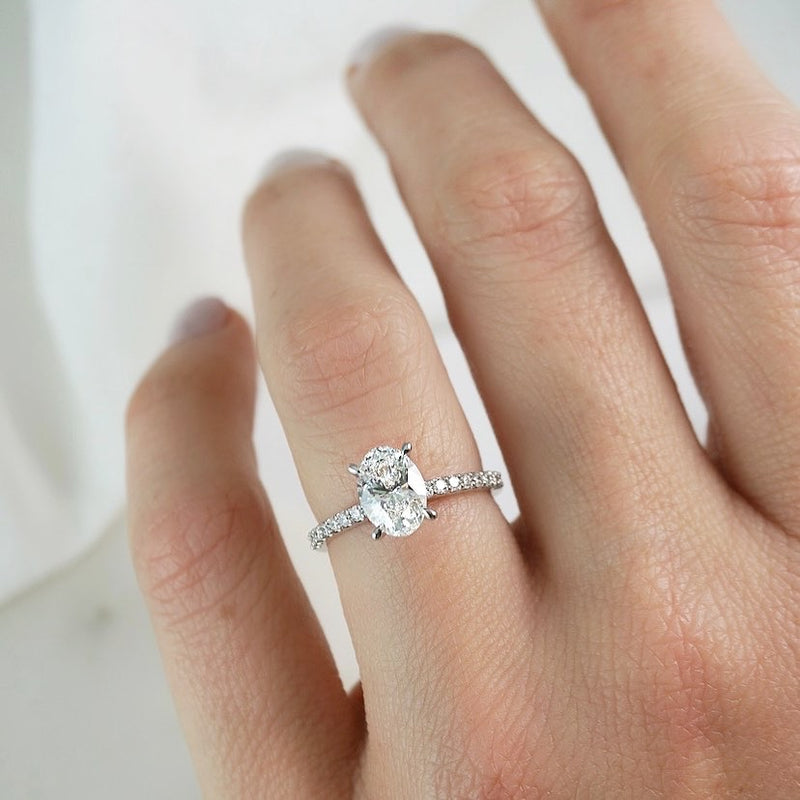 1.0 Carats Lab Grown Diamond Emerald Shape E-VS1 Pave Setting Engagement Ring