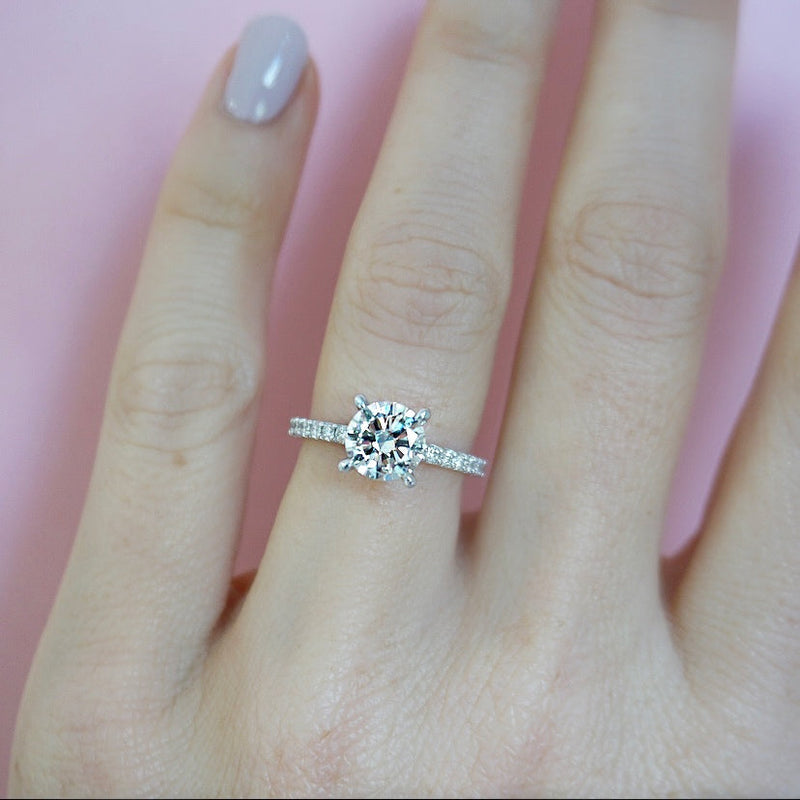 1.0 Carats Lab Grown Diamond Round Shape E-VS1 Pave Engagement Ring
