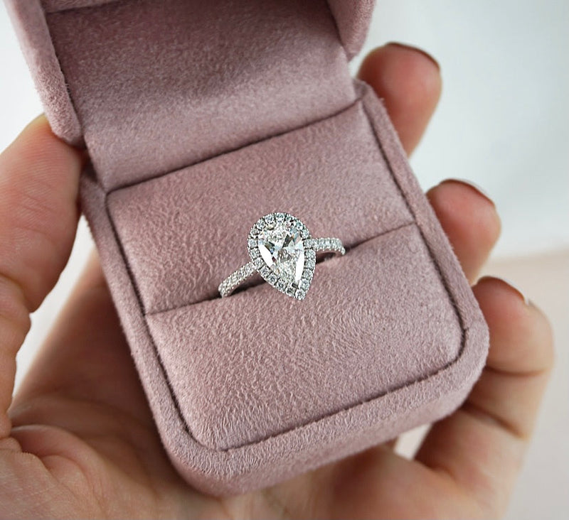 2.0 Carats Lab Grown Diamond Pear Shape E-VS1 Halo & Pave Engagement Ring