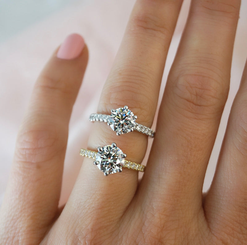 1.0 Carats Lab Grown Diamond Round Shape E-VS1 Pave Engagement Ring
