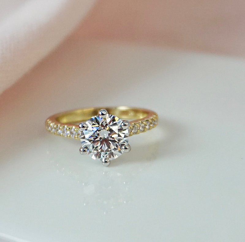 1.0 Carats Lab Grown Diamond Round Shape E-VS1 Pave Engagement Ring