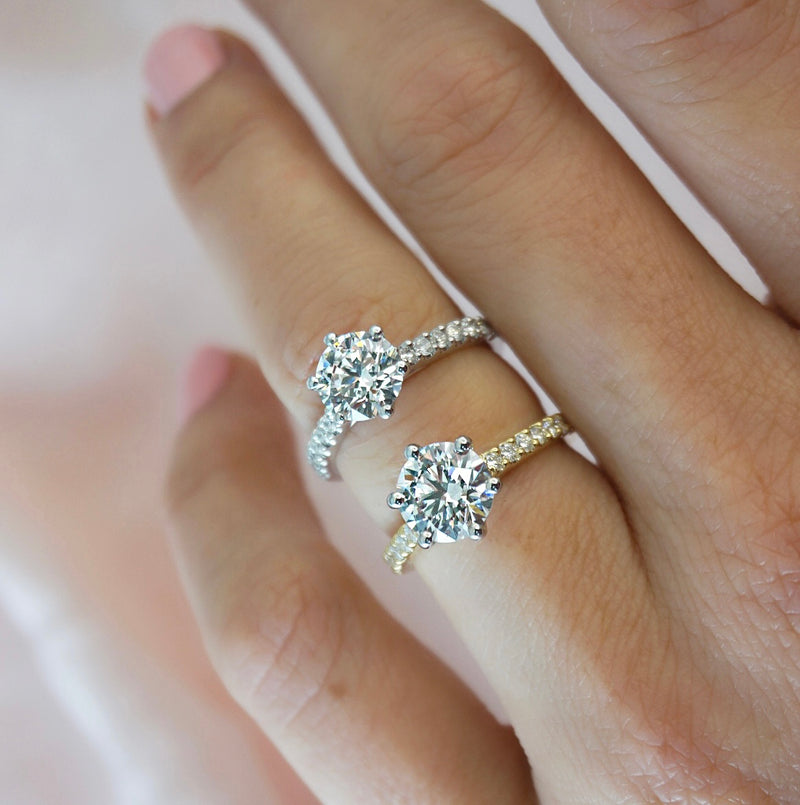 1.0 Carats Lab Grown Diamond Round Shape E-VS1 Pave Engagement Ring