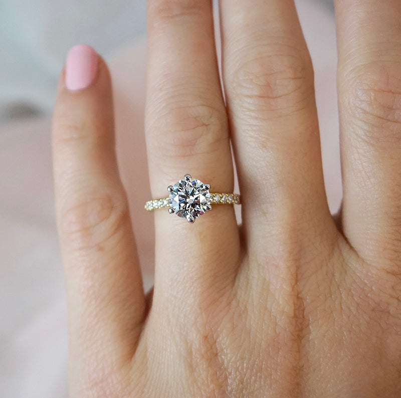 1.0 Carats Lab Grown Diamond Round Shape E-VS1 Pave Engagement Ring
