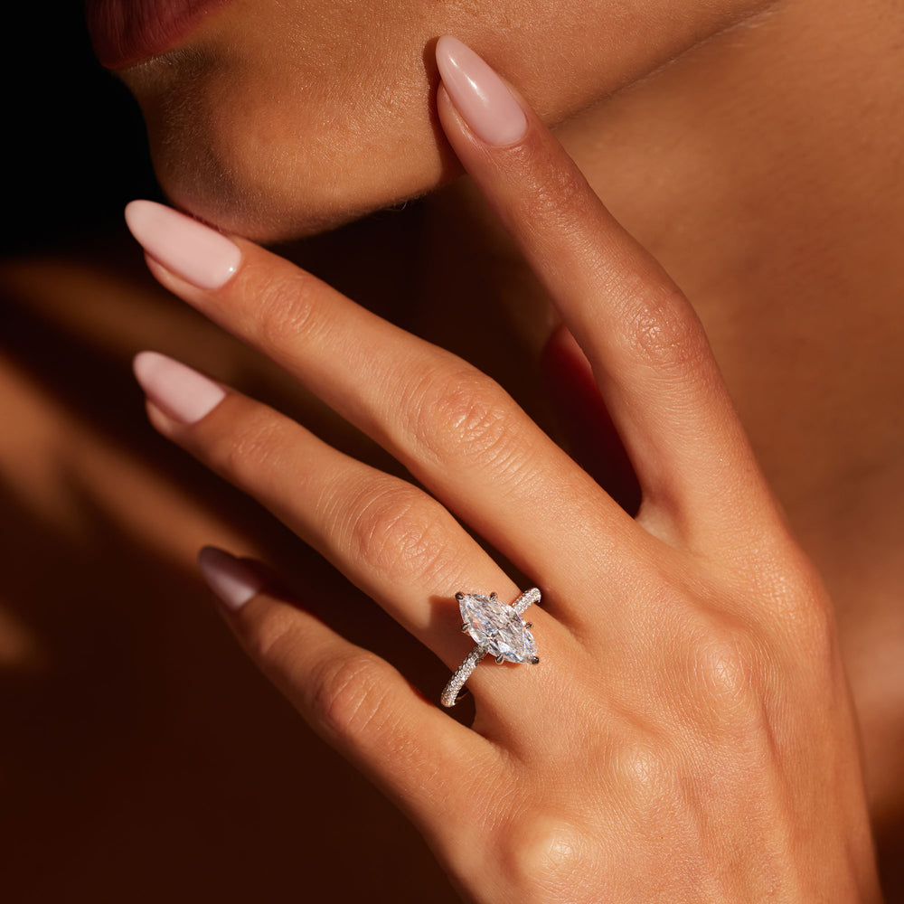 2.0 Carats Lab Grown Diamond Marquise Shape F-VS1 Triple Pave Engagement Ring