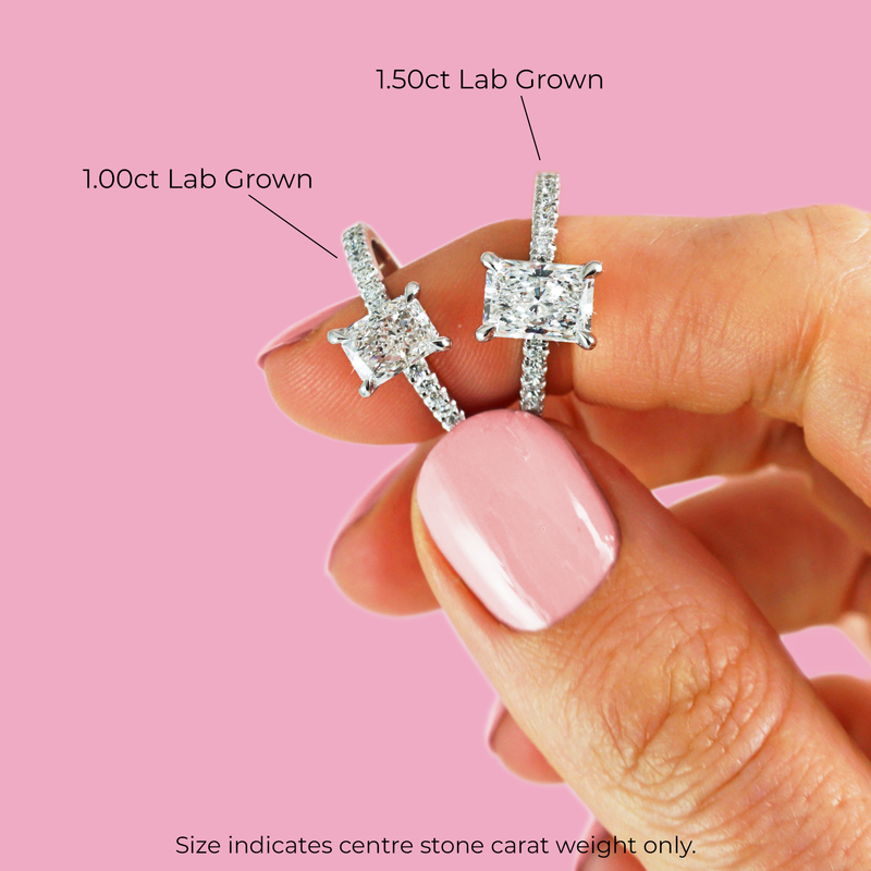 1.0 Carats Lab Grown Diamond Radiant Shape E-VS1 Pave Setting Engagement Ring