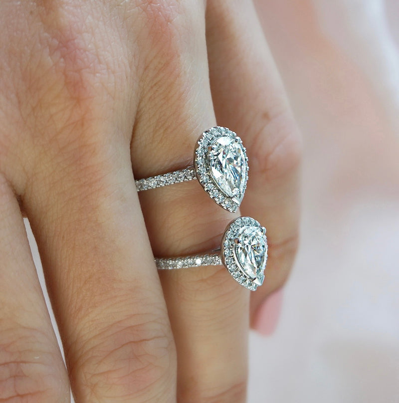 2.0 Carats Lab Grown Diamond Pear Shape E-VS1 Halo & Pave Engagement Ring