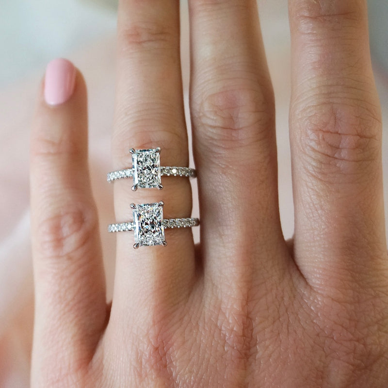 1.0 Carats Lab Grown Diamond Radiant Shape E-VS1 Pave Engagement Ring