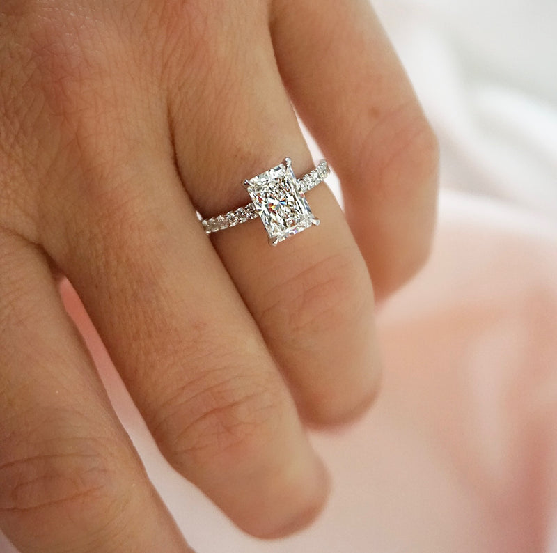 1.0 Carats Lab Grown Diamond Radiant Shape E-VS1 Pave Engagement Ring