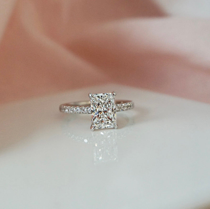 1.0 Carats Lab Grown Diamond Radiant Shape E-VS1 Pave Engagement Ring